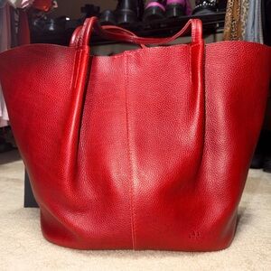 Portland Leather Oversized Red Devan Bucket Tote Bag